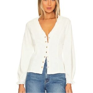 Nation LTD Leandra Edwardian Snap Front V-Neck Top Ruffle Ivory Gold Size Large